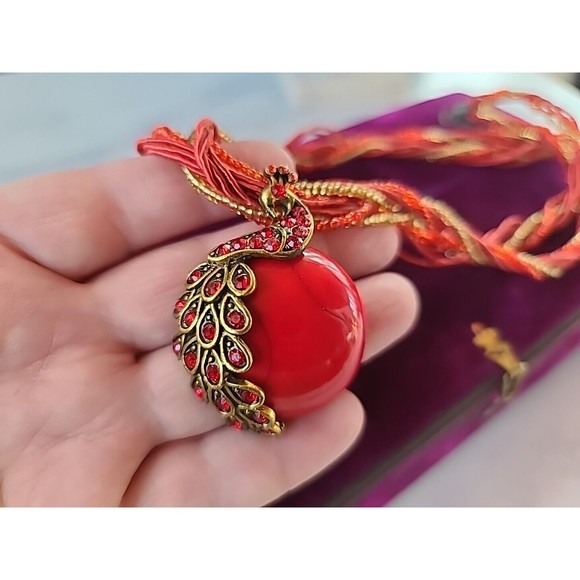 Red Peacock Pendant Necklace - Picture 4 of 10
